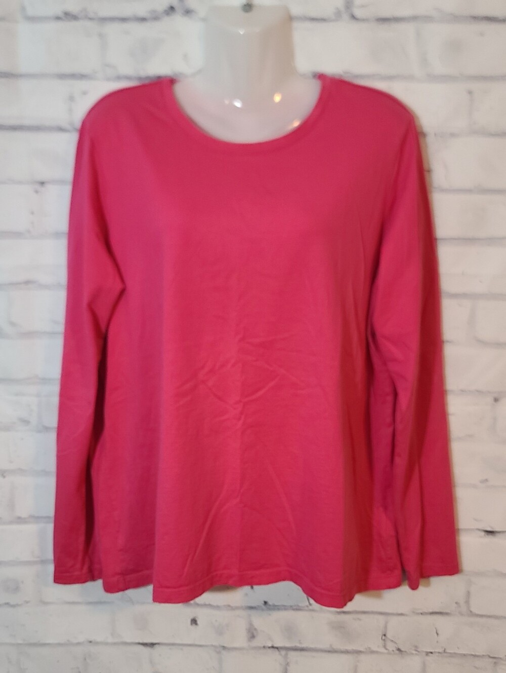 Lands' End Women's Pink Solid Knit Long Sleeve Crew Neck T-Shirt, L